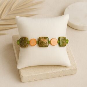 Unakite, Peridot, and Orange Shell Bracelet - Energize Your Spirit
